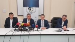 Ministar zdravlja i socijalne zaštite Republike Srpske Alen Šeranić (drugi s lijeve strane) na konferenciji za novinare u Banjaluci 5. marta