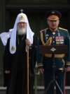 RUSSIA – Patriarch of Moscow and All Russia Kirill and Minister of Defense of Russia Army Sergei Shoigu after the consecration of the Cathedral of the Resurrection of Christ - the main church of the Armed Forces of the Russia. Moscow region, 14Jun2020 