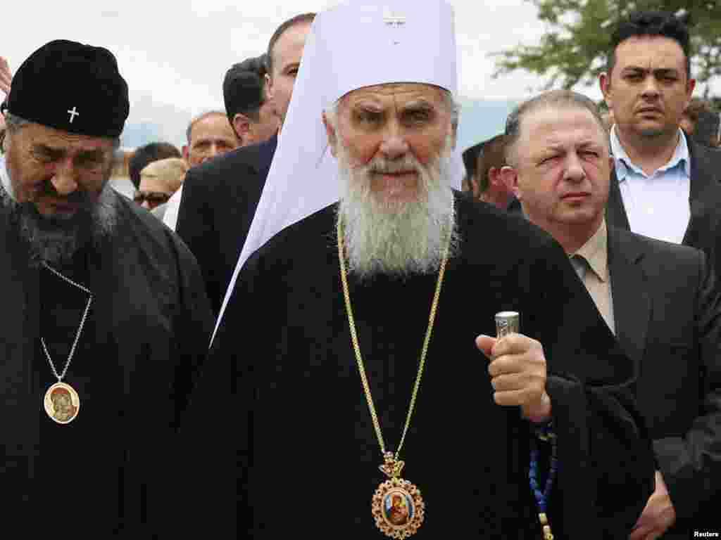 Serbian Patriarch Irinej attends an event to mark the anniversary of the 1389 Battle of Kosovo Polje at Gazimestan, near Pristina, on June 28, 2010.