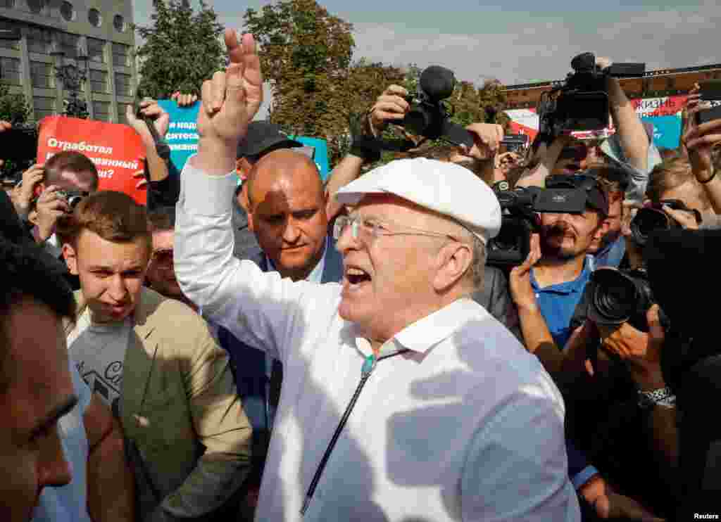 Veteran politician Vladimir Zhirinovsky attends the protest in Moscow. 