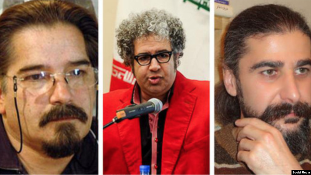 Iranian writers, (L-R) Reza Khandan, Baktash Abtin, and Kayvan Bazhan