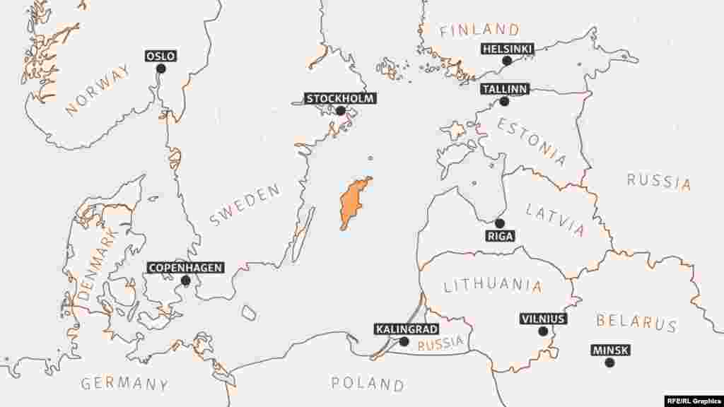 Готланд аралының Балтық теңізіндегі орналасқан тұсы.