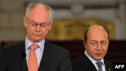 Președintele Consiliului European Herman Van Rompuy și peședintele Traian Băsescu.