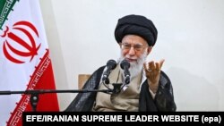 A handout photo made available by the Iranian Supreme Leader official website shows, ayatollah Ali Khamenei speaking during a meeting with members of Assembly of Experts in Tehran, Iran, 21 September 2017.