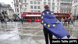 Demonstrator drži zastavu Evropske unije, London