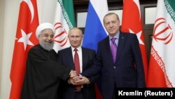 Ҳасан Руҳоний, Режаб Тоййип Эрдўғон ва Владимир Путин Сочидаги учрашув пайтида.