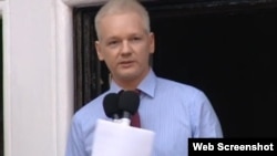 Julian Assange spoke from the balcony of Ecuador's London embassy.