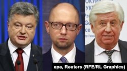 Presidenti i Ukrainës, Petro Poroshenko, kryeministri Arseniy Yatsenyuk dhe prokurori i përgjithshëm, Viktor Shokin.