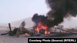 د افغان ځواکونو هلیکوپټره چې په کجکي کې اور اخیستی.