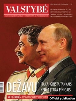 Зображення Путіна зі Сталіним на обкладинці литовського журналу Valstybė («Держава») за січень 2014 року. Під колажем напис: «Дежавю»