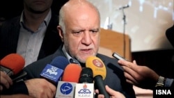 Bijan Namdar-Zanganeh, Iran's Oil Minister, speaking to reporters on the sidelines of a ceremony to announce new oil and gas contracts. July 20, 2020. 