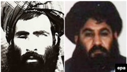 A combo photograph showing an undated image believed to be showing Afghan Taliban leader Mullah Omar 