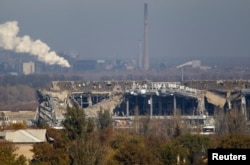 The main terminal of the Sergei Prokofiev International Airport in eastern Ukraine, destroyed in fighting between Ukrainian government forces and pro-Russsian rebels