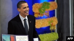 U.S. President Barack Obama, seen here at the award ceremony in Oslo, was selected for the prize in October.