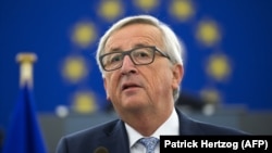 European Commission President Jean-Claude Juncker delivers his state-of-the-union speech at the European Parliament in Strasbourg on September 13.