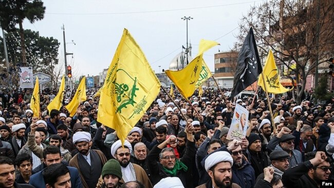 Members of Afghan militia, Fatemiyoun, at Soleimani's funeral in Tehran. December 6, 2020.