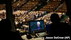 FILE - President Hassan Rouhani of Iran addresses the 69th session of the United Nations General Assembly at U.N. headquarters, Thursday, Sept. 25, 2014.