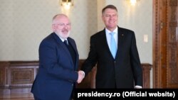 Frans Timmermans cu președintele Klaus Iohannis la București, 1 martie 2018