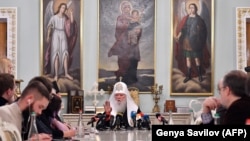 Патриарх Филарет на пресс-конференции в Киеве. 1 декабря 2017 года