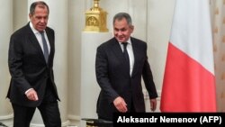 Russian Defense Minister Sergei Shoigu (right) and Russian Foreign Minister Sergei Lavrov in Moscow in September 2019.