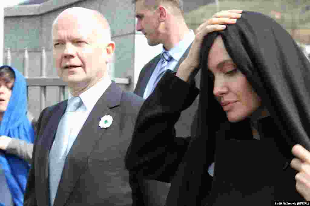 Bosnia-Herzegovina - BritishForeign Secretary William Hague MP and the Special Envoy of the UN High Commissioner for Refugees Angelina Jolie, Srebrenica, 28Mar2014