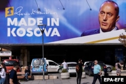 A campaign poster in Pristina for outgoing Prime Minister Ramush Haradinaj, who fared badly in the elections.