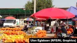 На продуктовом рынке в столице Кыргызстана Бишкеке.