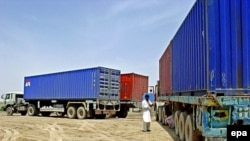 Trucks carrying goods for NATO forces in Afghanistan line up at the Pakistan-Afghanistan border post of Chaman last year.