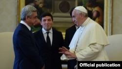 Vatican - Pope Francis I meets with Armenian President Serzh Sarkisian, 19Sep2014.