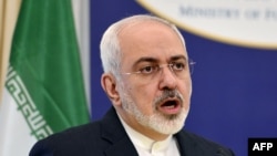 Iranian Foreign Minister Mohammad Javad Zarif answers journalists' question during a joint press conference with his Greek counterpart at the Foreign Ministry in Athens on May 28.