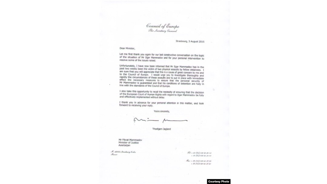 Letter by Thorbjørn Jagland