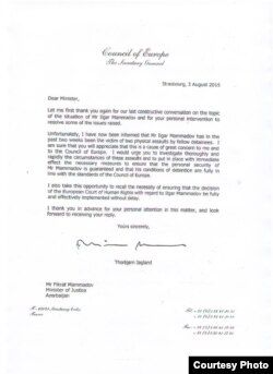 Letter by Thorbjørn Jagland