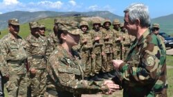 Armenian President Serzh Sarkisian awards medals to soldiers after four-day clashes in Nagorno-Karabakh in April 2016