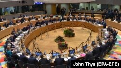 BELGIUM -- A general view shows political leaders sitting at the round table for an ​EU Eastern Partnership summit with six eastern partner countries at the European Council in Brussels, November 24, 2017