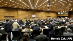 General view of the board of governors meeting of the International Atomic Energy Agency, IAEA, at the International Center in Vienna, Austria, Monday, Sept. 9, 2019.