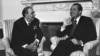 U.S. President Richard Nixon (right) and Soviet leader Leonid Brezhnev meet in the White House in Washington in June 1973.