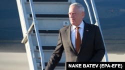 U.S. Secretary of Defense James Mattis arrives at Skopje Airport, 17 September 2018