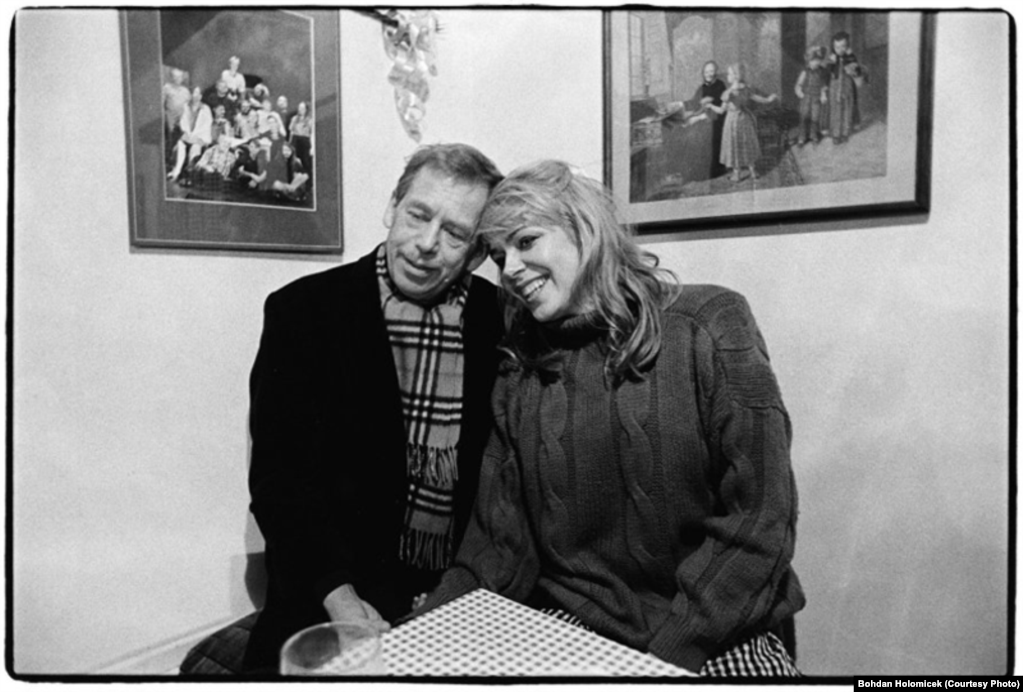 A year after Olga's death in 1996, Havel married his second wife, Dagmar. The couple sits together in Hradecek around 2000.