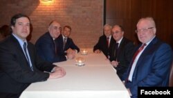 Italy -- The Armenian and Azerbaijani foreign ministers and the OSCE Minsk Group co-chairs meet in Milan, December 5, 2018.