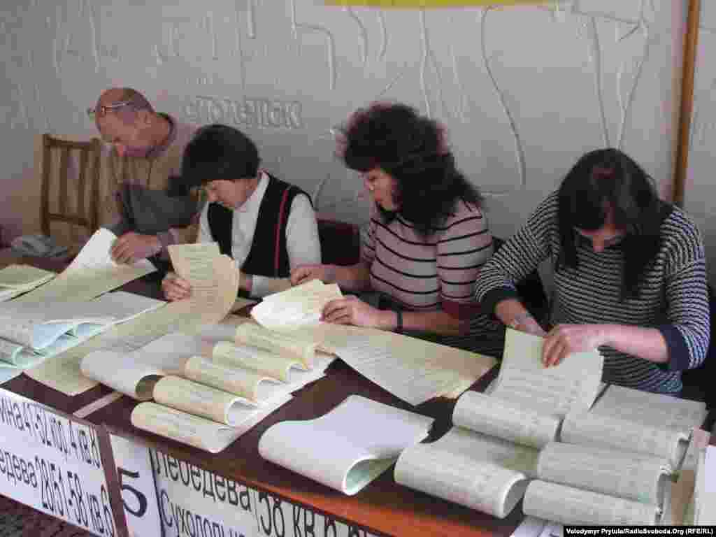 Returned ballots are compiled for tallying in Simferopol, Crimea.