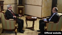 Armenia -- President Serzh Sarkisian gives an interview to RFE/RL Armenian Service Director Hrair Tamrazian, 19Jan2013