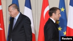 Turkish President Recep Tayyip Erdogan (left) Erdogan has been at odds with French President Emmanuel Macron (right) over a number of issues. 