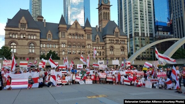 A solidarity protest in support of the Belarusian opposition in Toronto last year.