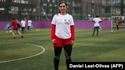 Former Afghan women's soccer captain Khalida Popal attends a training session in south London in March.