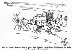 Ultimul drum: spre groapa comună. Crochiu în Hans Krieger, Der Massenmord an deutschen und österr.-ung. Soldaten..., 1920.