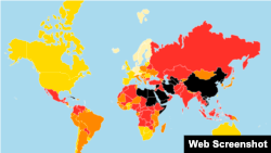 Карта к рейтингу World Press Index, обнародованному правозащитной группой «Репортеры без границ»