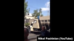 Armenia -- The truck which was used during the armed attack on Armenian police station, Yerevan, 17Jul2016