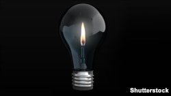 Blackout concept. 3d render of light bulb with candle flame inside it on black background