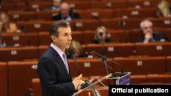 Georgian Prime Minister Bidzina Ivanishvili addresses the Parliamentary Assembly of the Council of Europe in Strasbourg, France, on April 23.