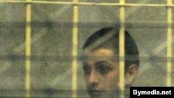 Student activist Alyaksandr Barazenka in a court in Minsk on December 8.